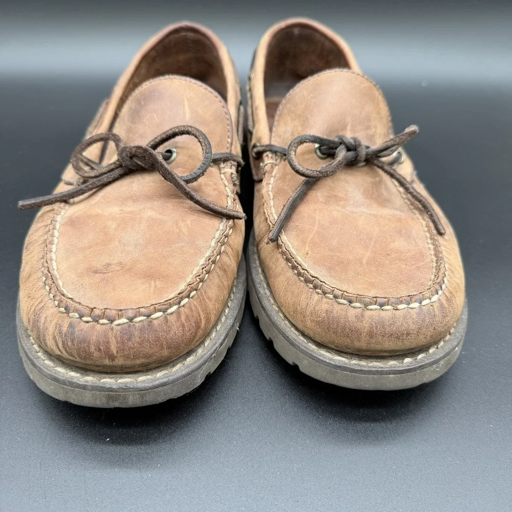 LL Bean Men's Brown Leather Slip On Boat Shoes Loafers Preppy Casual Size 10